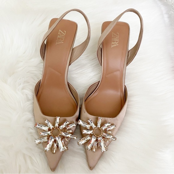 Nude Slingback Heels - Picture 1 of 8